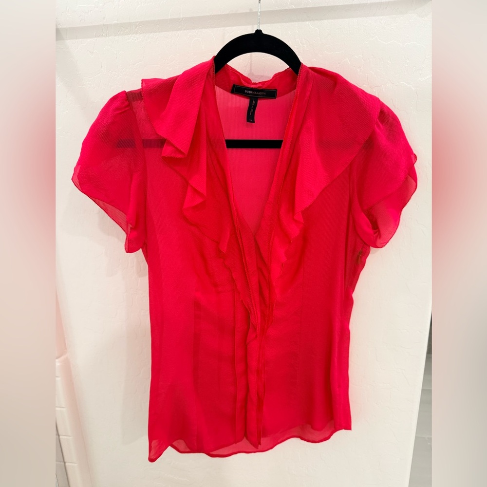 BCBGMaxAzria Hot Pink Ruffle Blouse
